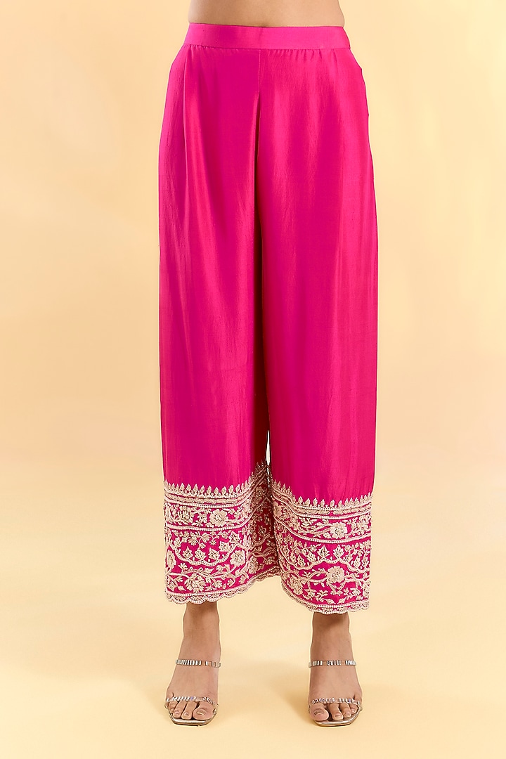 Rani Pink Organza Hand & Machine Embroidered Kurta Set by Devika Bhayana at Pernia's Pop Up Shop