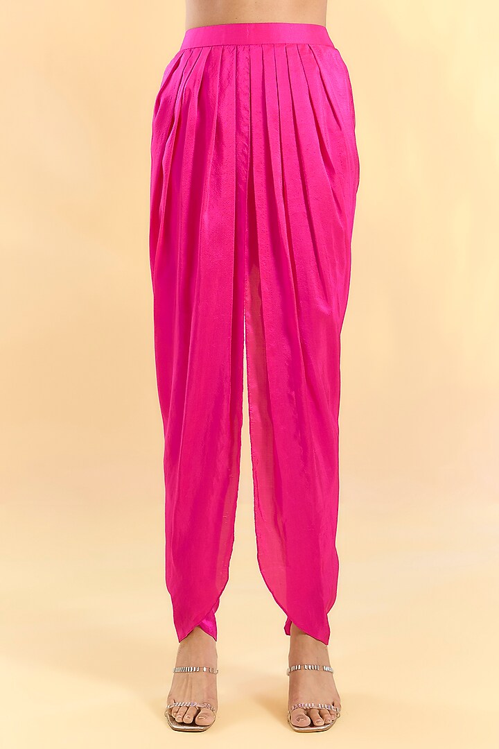 Rani Pink Organza Hand & Machine Embroidered Kurta Set by Devika Bhayana at Pernia's Pop Up Shop