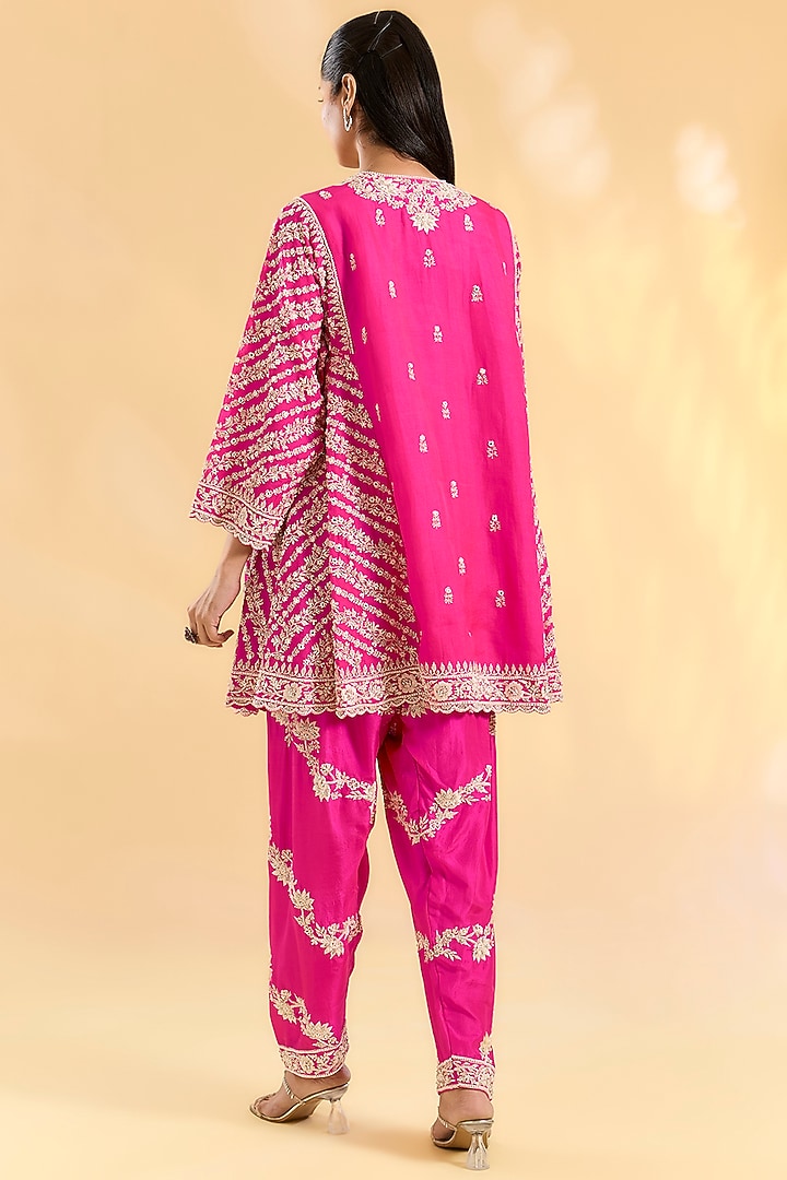 Rani Pink Organza Hand & Machine Embroidered Kurta Set by Devika Bhayana at Pernia's Pop Up Shop