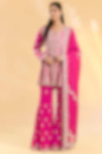 Rani Pink Georgette Bridal Sharara Set by Devika Bhayana at Pernia's Pop Up Shop