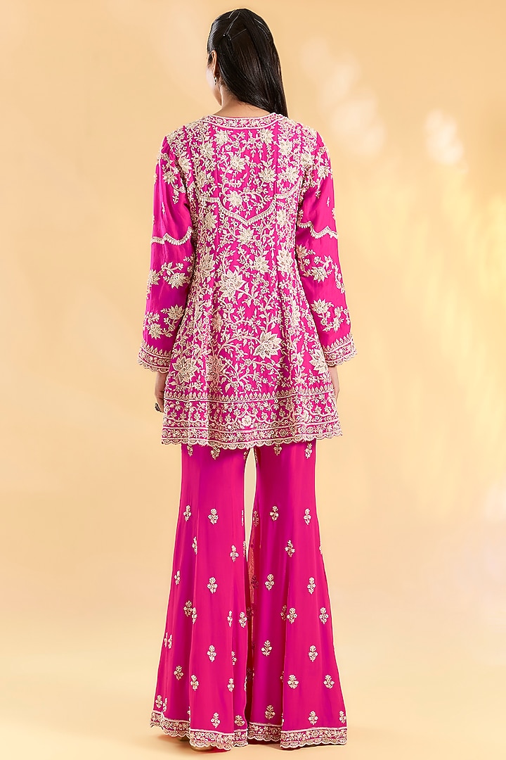 Rani Pink Georgette Bridal Sharara Set by Devika Bhayana at Pernia's Pop Up Shop