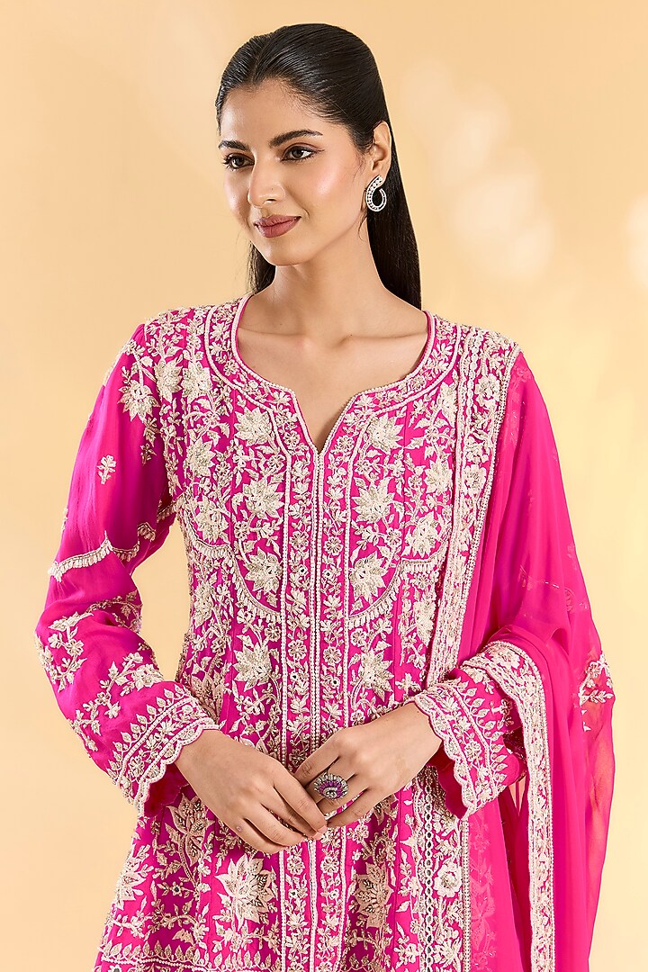 Rani Pink Georgette Bridal Sharara Set by Devika Bhayana at Pernia's Pop Up Shop