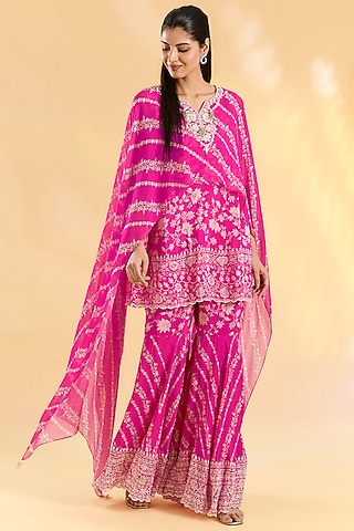 Rani Pink Georgette Gharara Set by Devika Bhayana