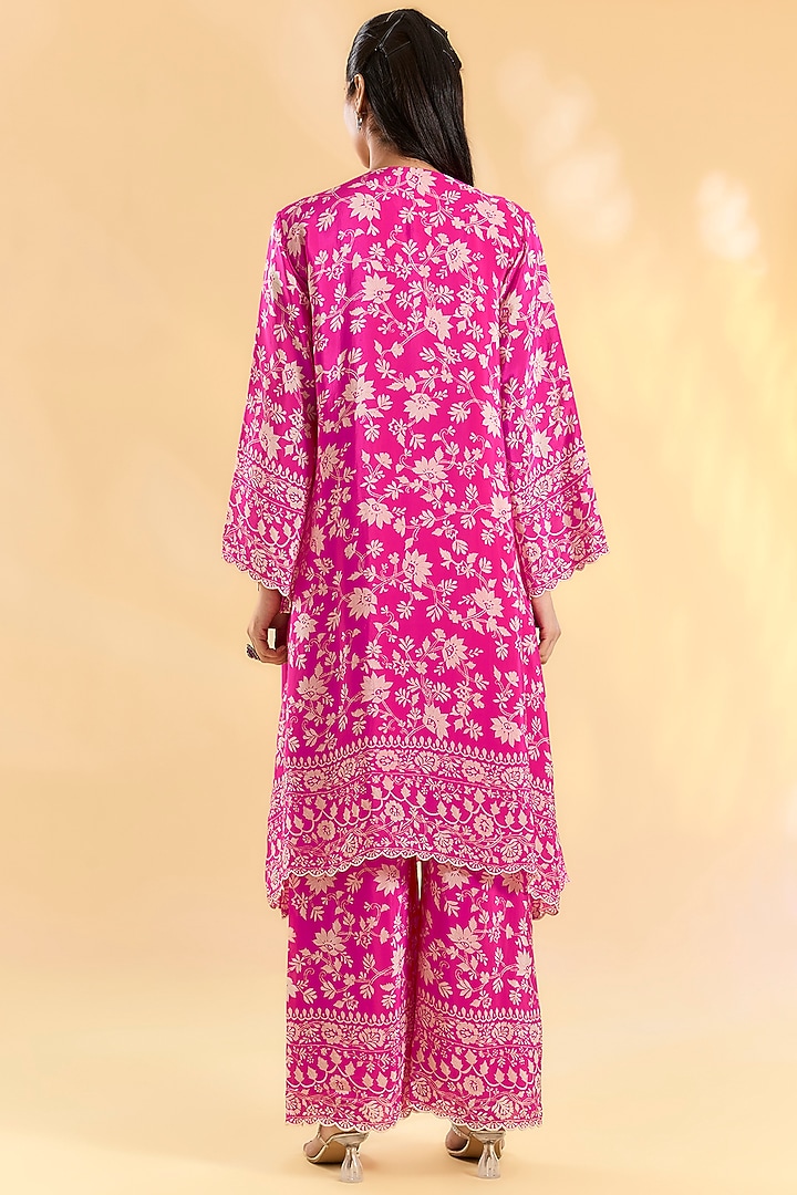 Rani Pink Crepe Hand & Machine Embroidered Kaftan Set by Devika Bhayana at Pernia's Pop Up Shop