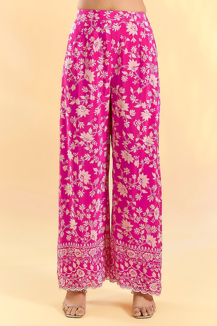 Rani Pink Crepe Hand & Machine Embroidered Kaftan Set by Devika Bhayana at Pernia's Pop Up Shop