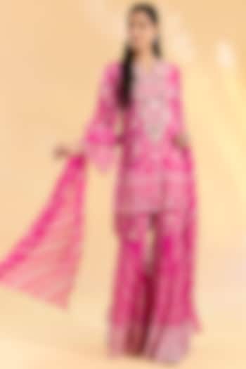 Rani Pink Crepe Gharara Set by Devika Bhayana at Pernia's Pop Up Shop