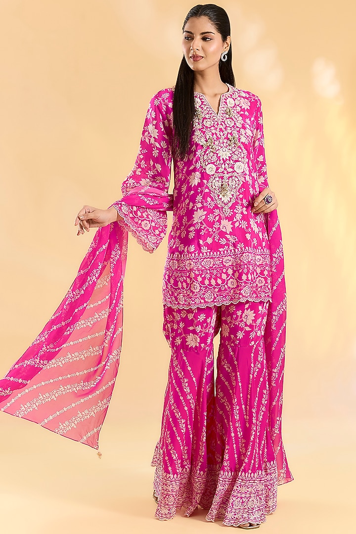 Rani Pink Crepe Gharara Set by Devika Bhayana at Pernia's Pop Up Shop