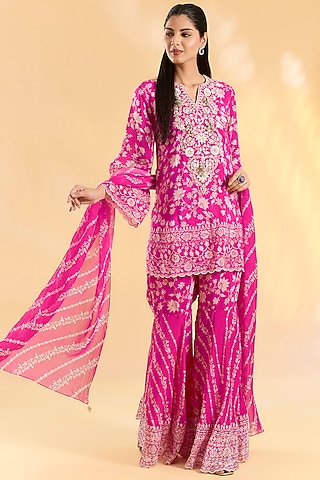 Rani Pink Crepe Gharara Set by Devika Bhayana