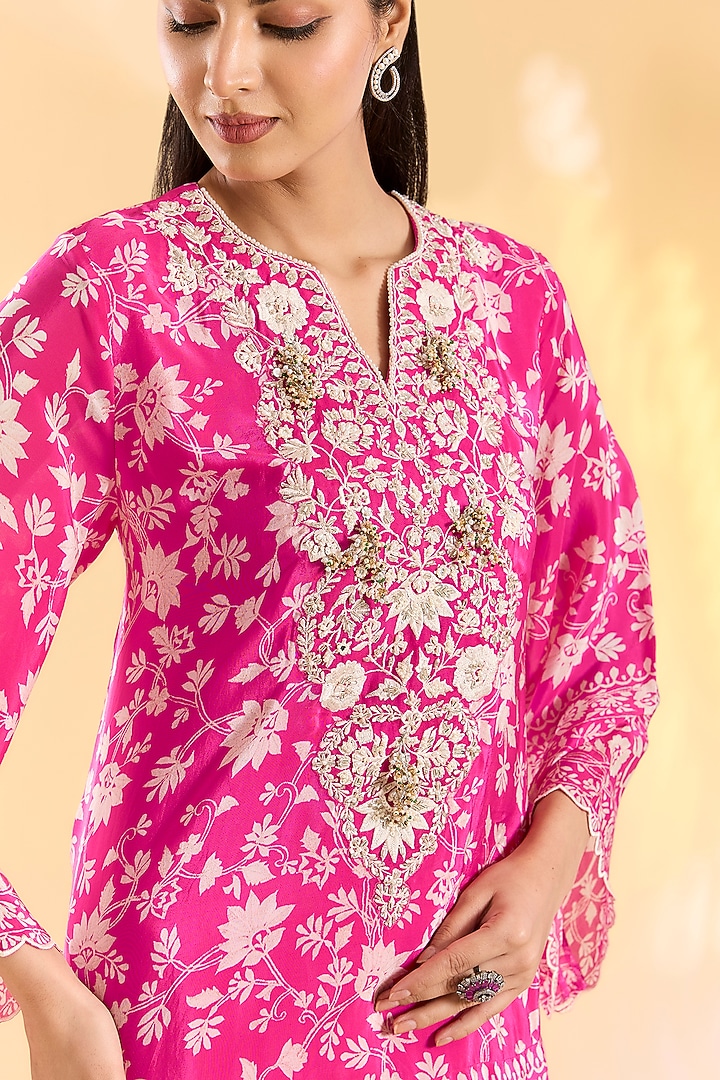 Rani Pink Crepe Gharara Set by Devika Bhayana at Pernia's Pop Up Shop