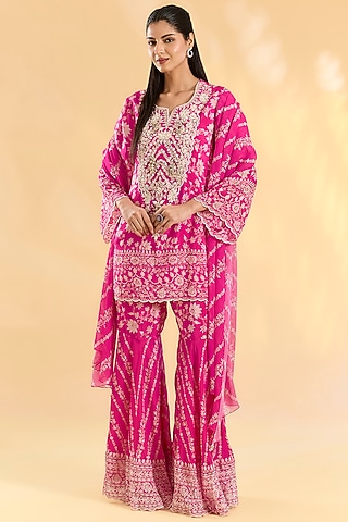 Rani Pink Crepe Gharara Set by Devika Bhayana