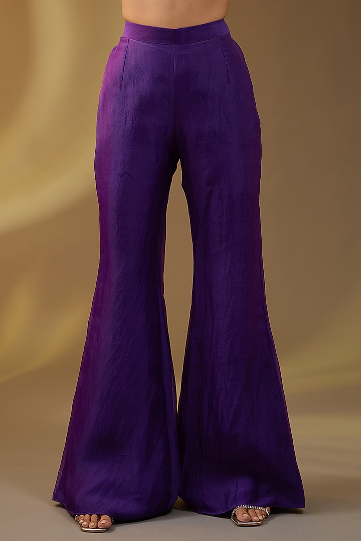 Purple Organza Hand & Machine Embroidered Jacket Set by Devika Bhayana at Pernia's Pop Up Shop