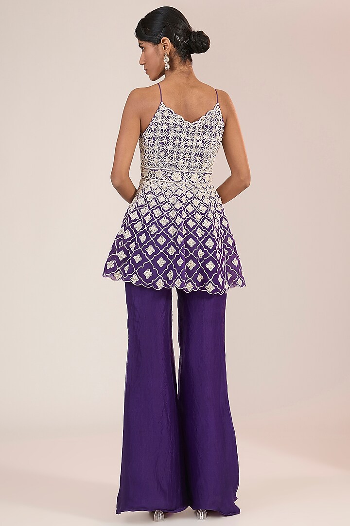 Purple Net Hand & Machine Embroidered Cape Set by Devika Bhayana at Pernia's Pop Up Shop