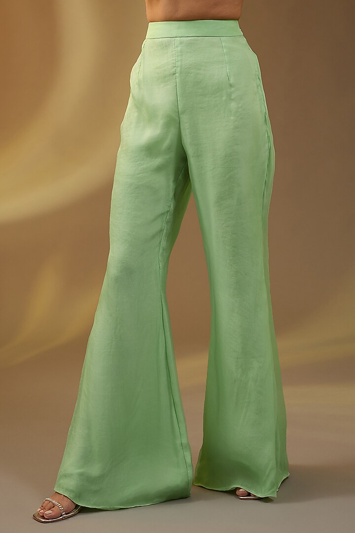 Green Organza Bootleg Pant Set by Devika Bhayana at Pernia's Pop Up Shop
