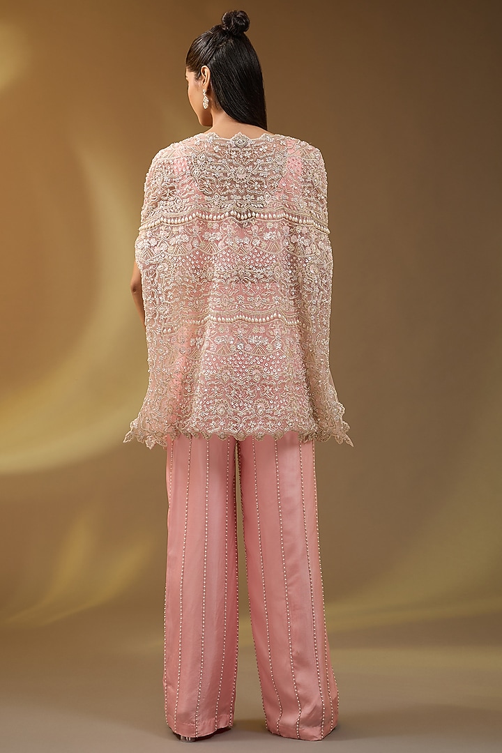 Pink Net Hand & Machine Embroidered Cape Set by Devika Bhayana at Pernia's Pop Up Shop
