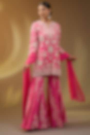 Pink Crepe Floral Printed Sharara Set by Devika Bhayana at Pernia's Pop Up Shop