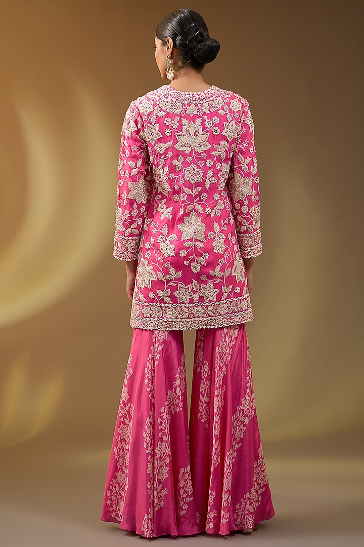 Pink Crepe Floral Printed Wedding Sharara Set by Devika Bhayana at Pernia's Pop Up Shop
