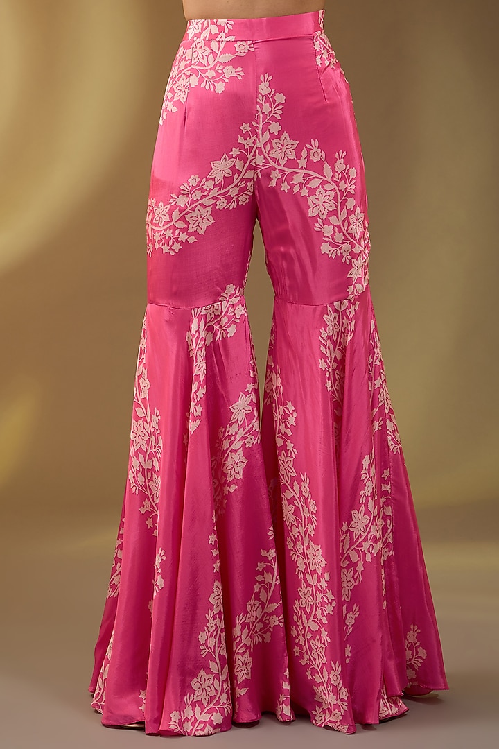 Pink Crepe Floral Printed Wedding Sharara Set by Devika Bhayana at Pernia's Pop Up Shop