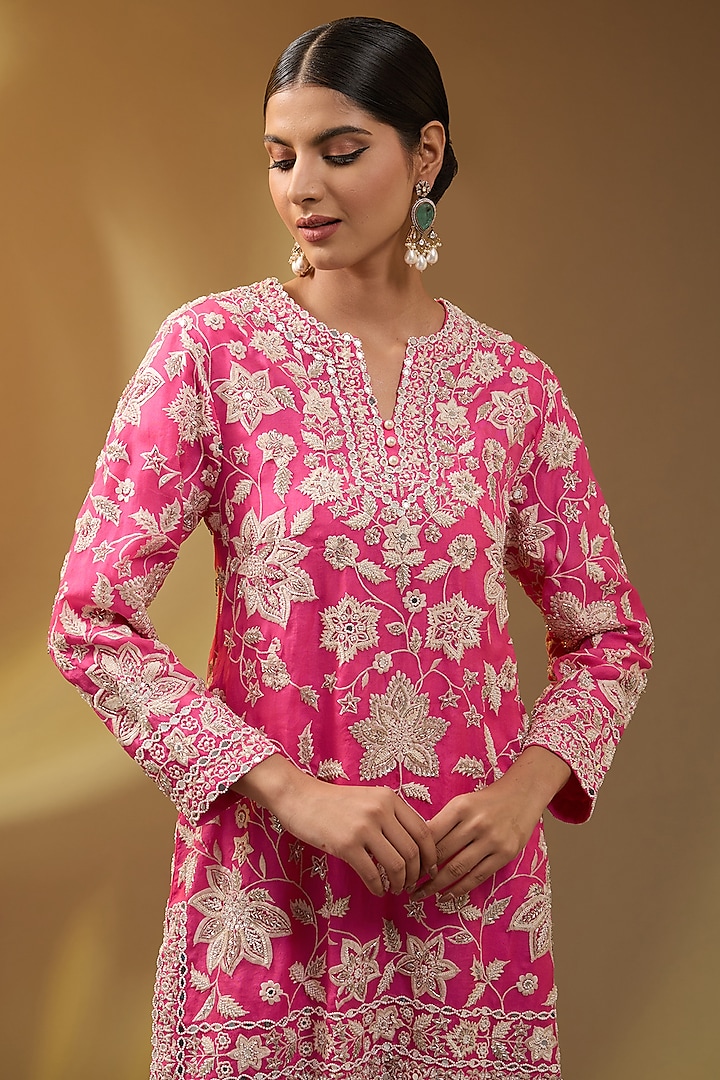 Pink Crepe Floral Printed Wedding Sharara Set by Devika Bhayana at Pernia's Pop Up Shop