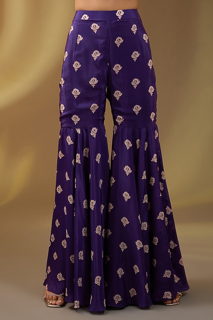 Purple Crepe Boota Printed Wedding Sharara Set by Devika Bhayana at Pernia's Pop Up Shop