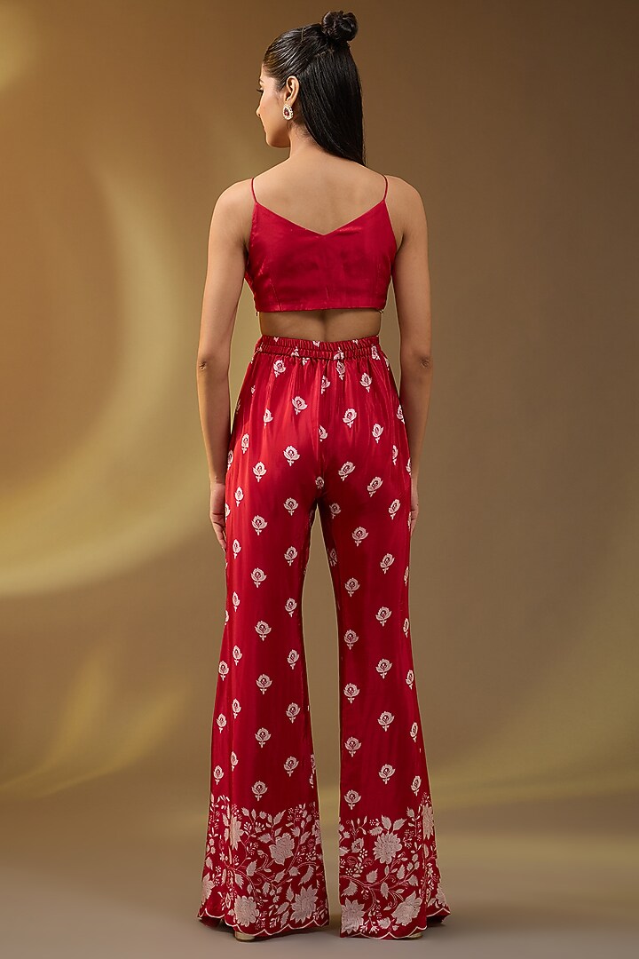 Red Crepe Floral Printed Jacket Set by Devika Bhayana at Pernia's Pop Up Shop