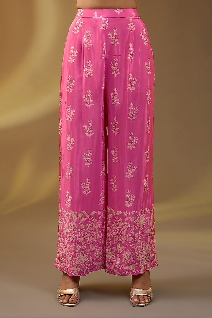 Pink Crepe Floral Printed & Thread Embroidered Kaftan Set by Devika Bhayana at Pernia's Pop Up Shop