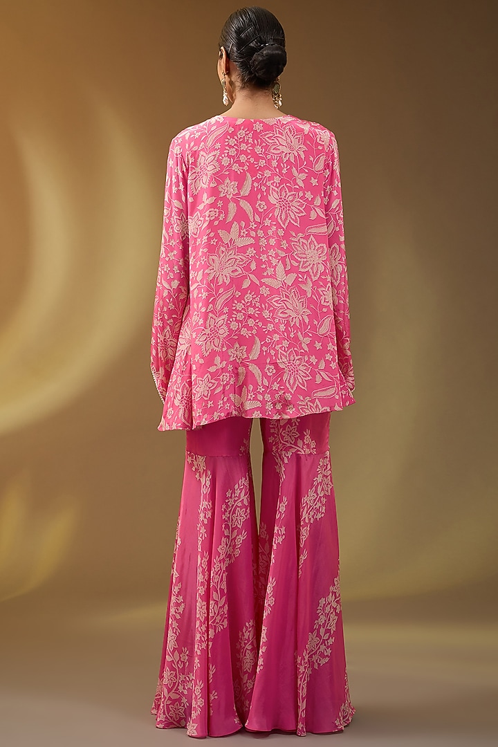 Pink Crepe Floral Printed Wedding Sharara Set by Devika Bhayana at Pernia's Pop Up Shop