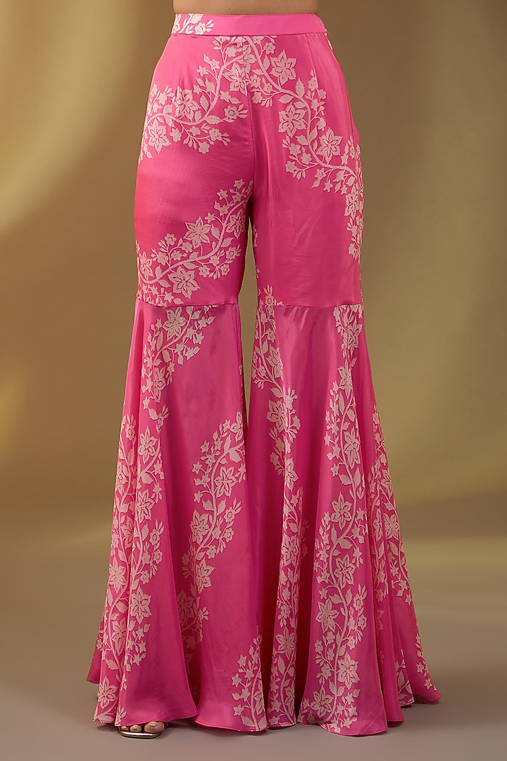 Pink Crepe Floral Printed Wedding Sharara Set by Devika Bhayana at Pernia's Pop Up Shop
