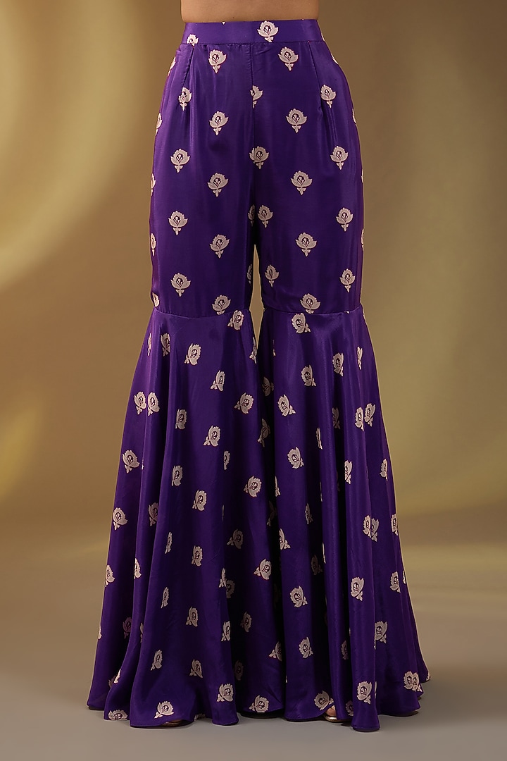 Purple Crepe Floral Printed Wedding Sharara Set by Devika Bhayana at Pernia's Pop Up Shop