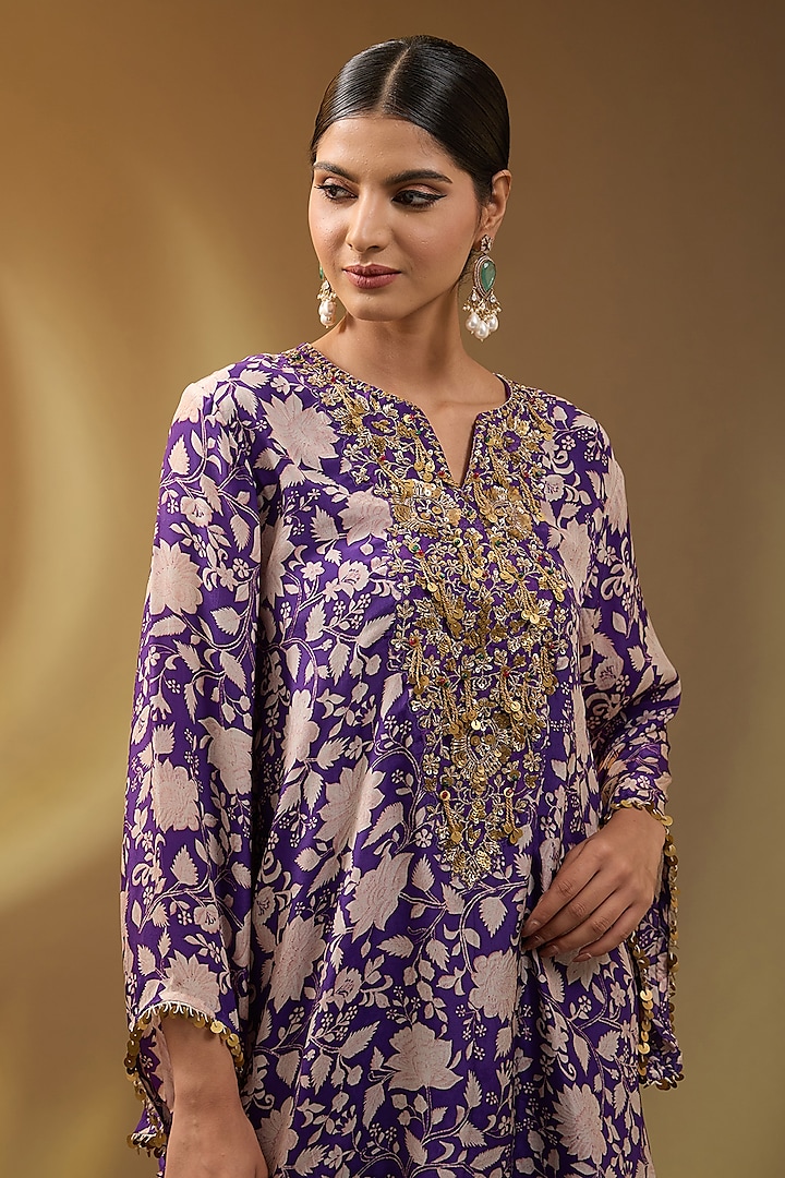 Purple Crepe Floral Printed Wedding Sharara Set by Devika Bhayana at Pernia's Pop Up Shop