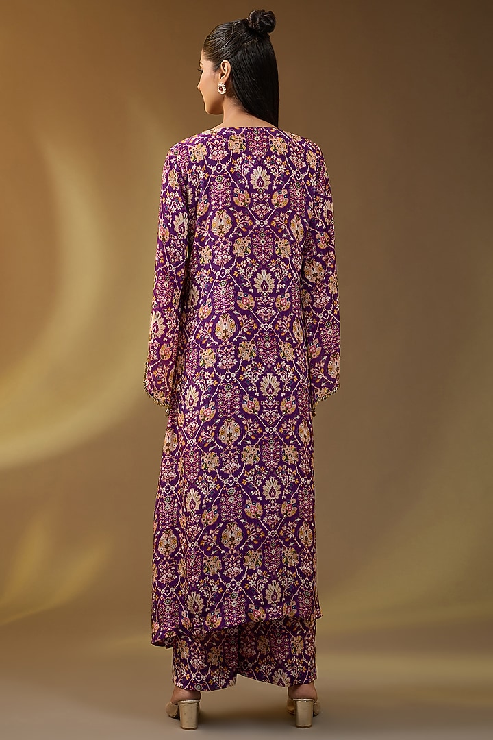 Purple Crepe Floral Printed Kaftan Set by Devika Bhayana at Pernia's Pop Up Shop