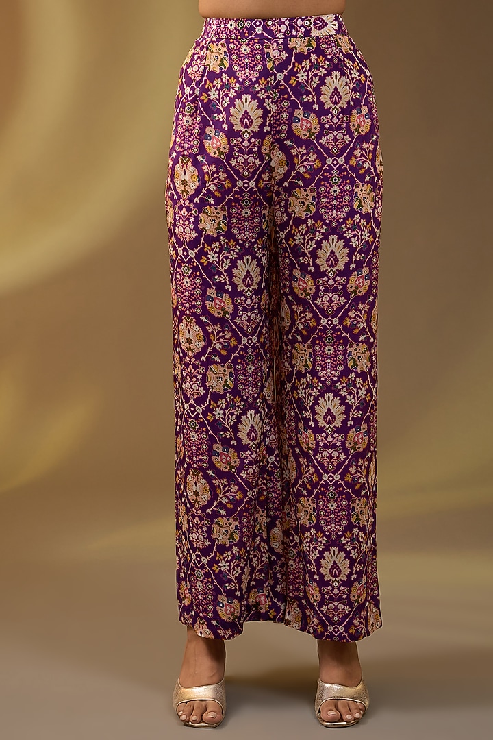 Purple Crepe Floral Printed Kaftan Set by Devika Bhayana at Pernia's Pop Up Shop