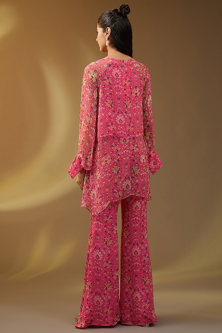 Pink Chiffon Floral Printed Co-Ord Set by Devika Bhayana at Pernia's Pop Up Shop