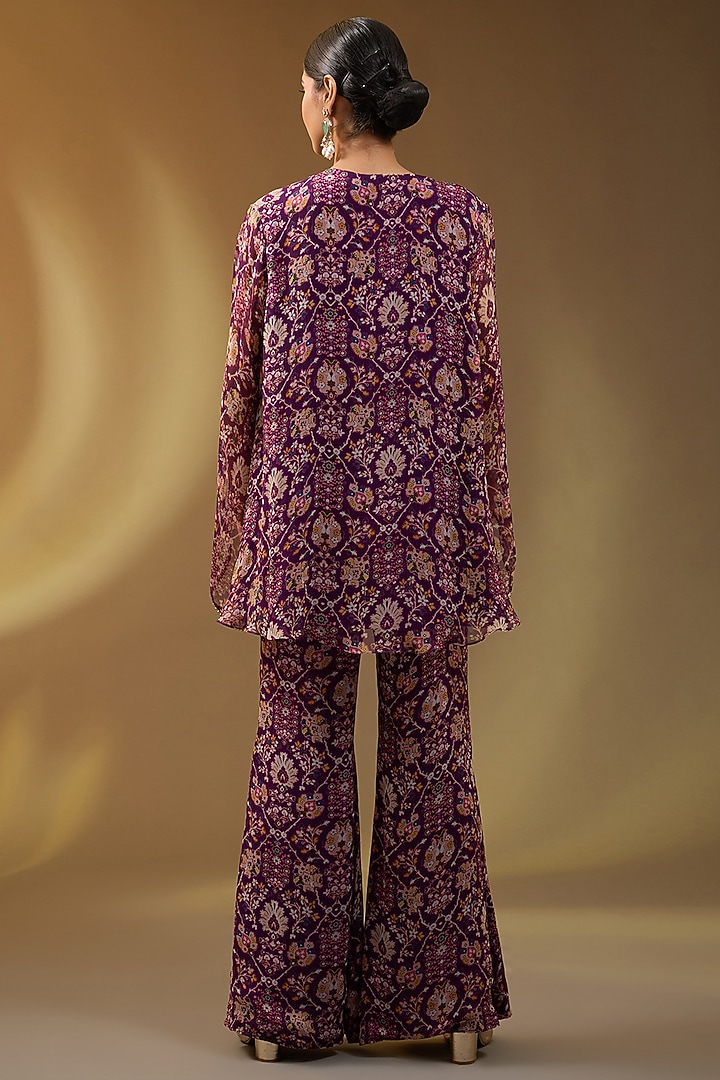 Purple Chiffon Floral Printed Wedding Sharara Set by Devika Bhayana at Pernia's Pop Up Shop