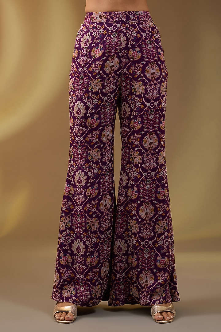 Purple Chiffon Floral Printed Wedding Sharara Set by Devika Bhayana at Pernia's Pop Up Shop