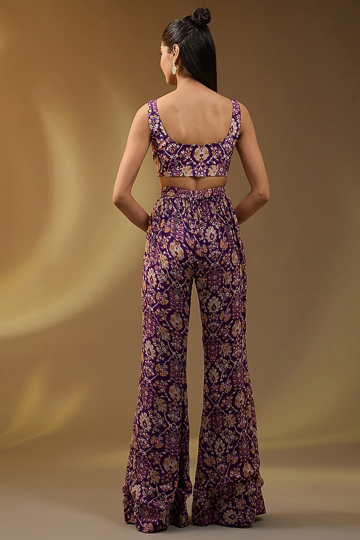 Purple Chiffon Floral Printed & Embellished Cape Set by Devika Bhayana at Pernia's Pop Up Shop