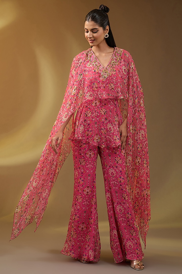 Pink Chiffon Printed Co-Ord Set by Devika Bhayana at Pernia's Pop Up Shop