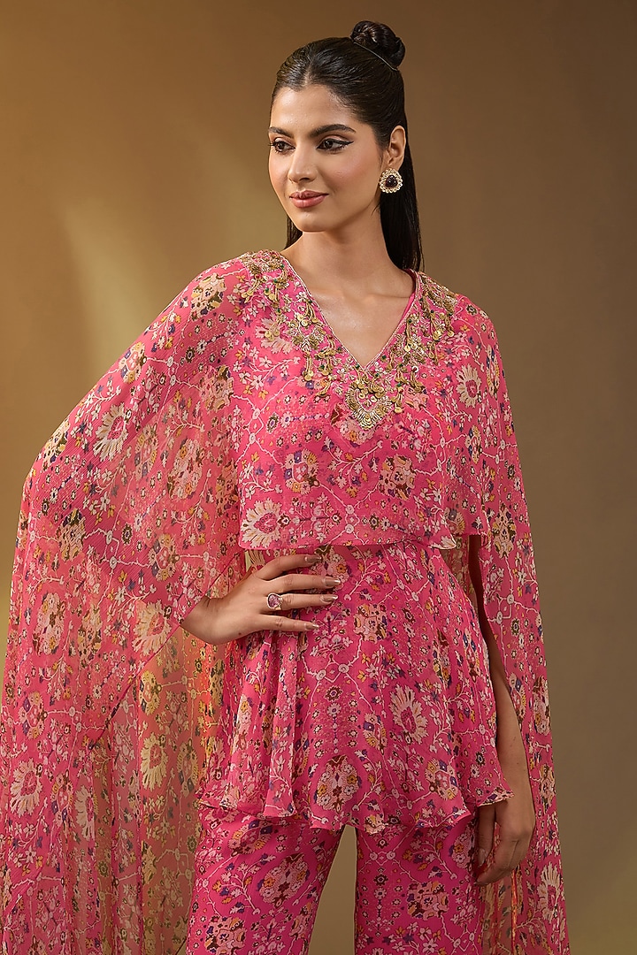 Pink Chiffon Printed Co-Ord Set by Devika Bhayana at Pernia's Pop Up Shop