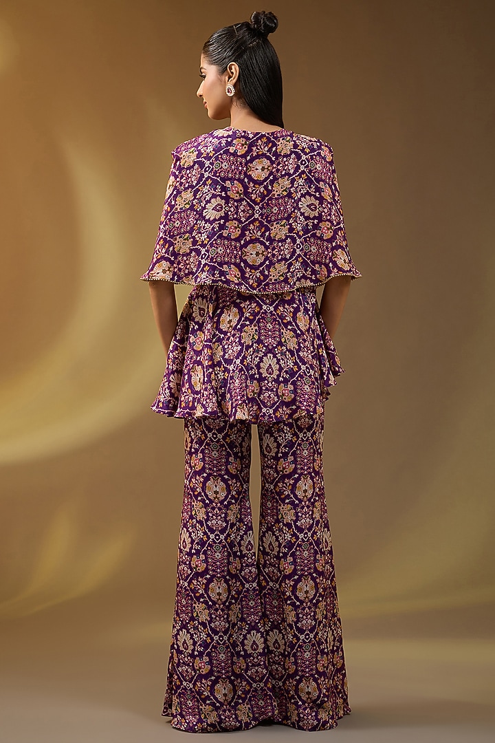 Purple Crepe Printed Wedding Sharara Set by Devika Bhayana at Pernia's Pop Up Shop