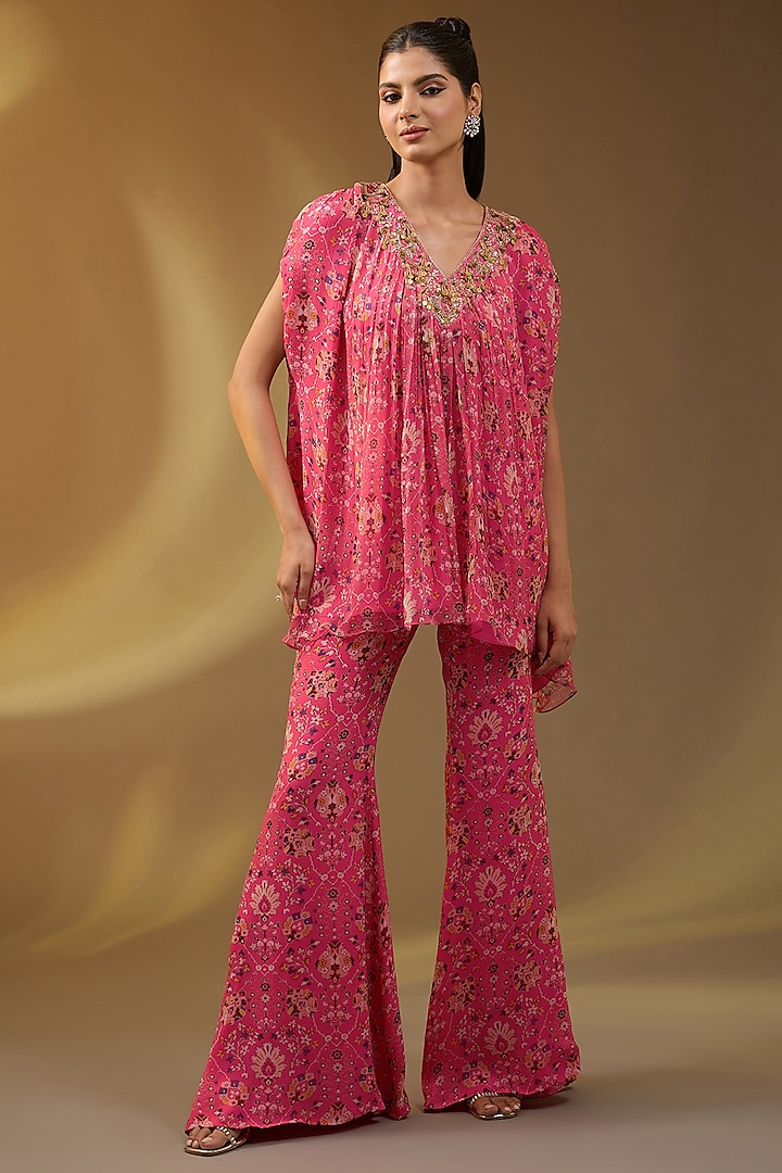 Pink Chiffon Printed Co-Ord Set by Devika Bhayana at Pernia's Pop Up Shop