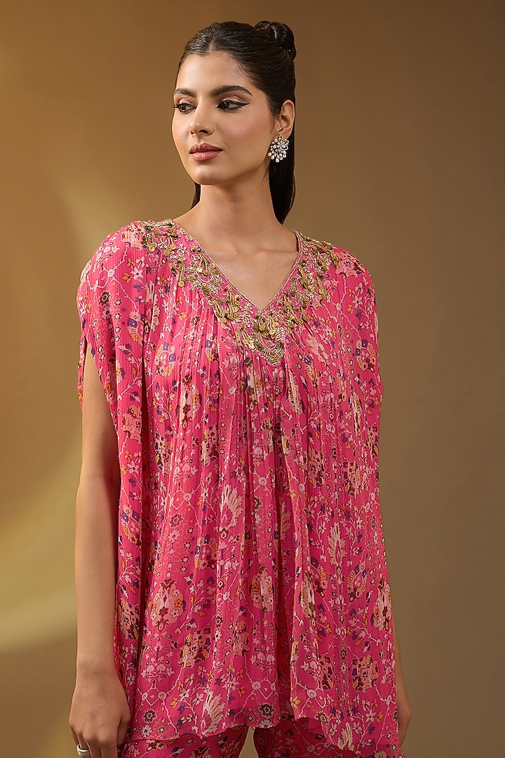 Pink Chiffon Printed Co-Ord Set by Devika Bhayana at Pernia's Pop Up Shop