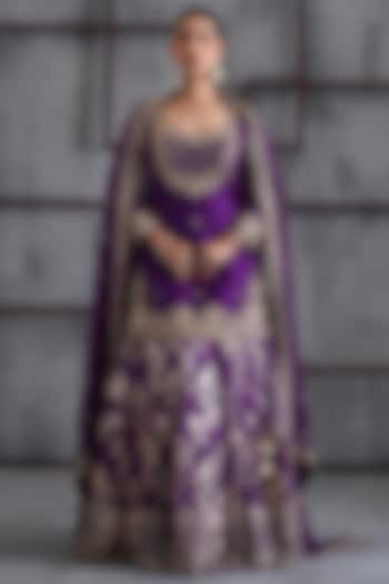Purple & Gold Banarasi Silk Wedding Lehenga Set by Deepika Chadha at Pernia's Pop Up Shop