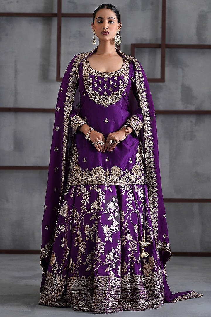 Purple & Gold Banarasi Silk Wedding Lehenga Set by Deepika Chadha at Pernia's Pop Up Shop