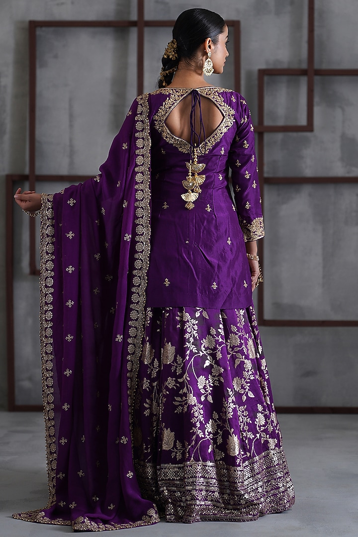 Purple & Gold Banarasi Silk Wedding Lehenga Set by Deepika Chadha at Pernia's Pop Up Shop
