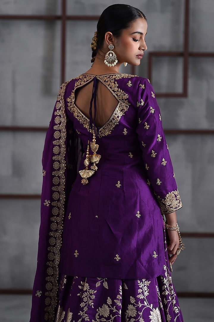 Purple & Gold Banarasi Silk Wedding Lehenga Set by Deepika Chadha at Pernia's Pop Up Shop
