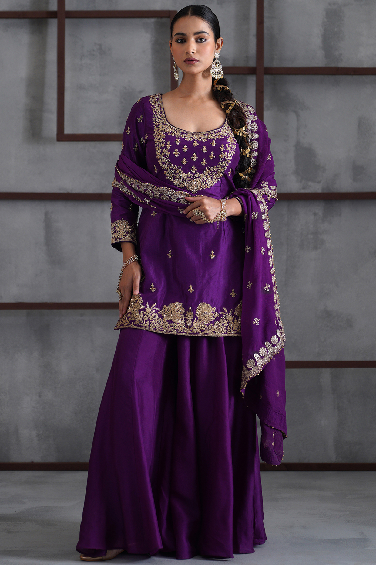 Purple & Gold Upada Silk Wedding Sharara Set by Deepika Chadha at Pernia's Pop Up Shop