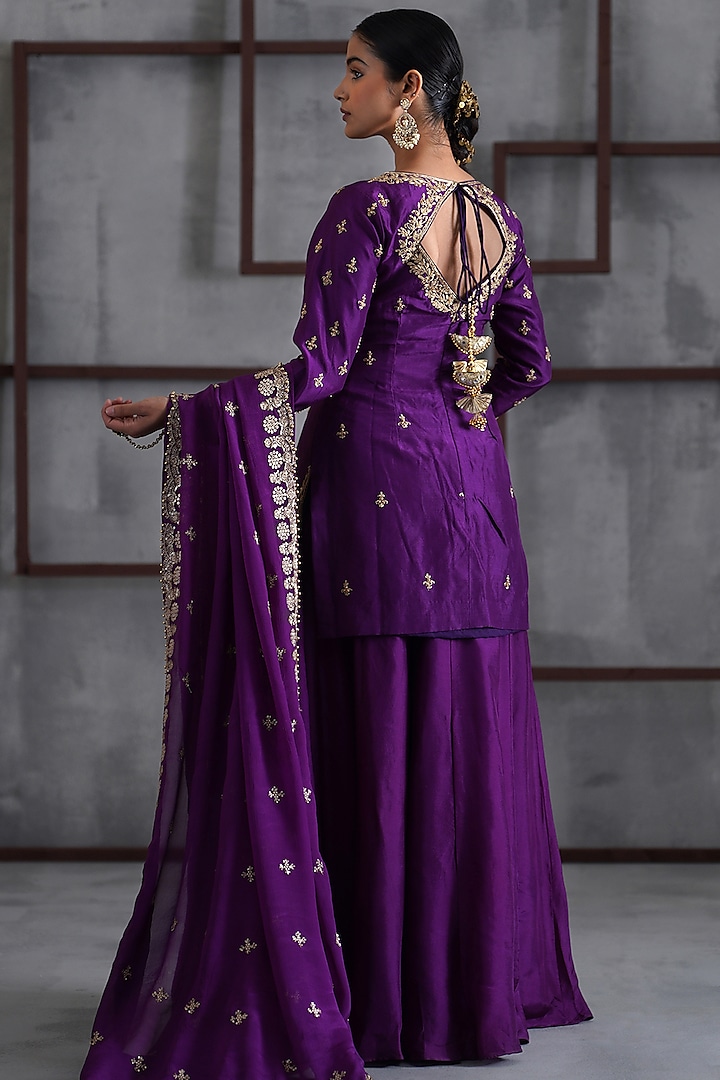 Purple & Gold Upada Silk Wedding Sharara Set by Deepika Chadha at Pernia's Pop Up Shop