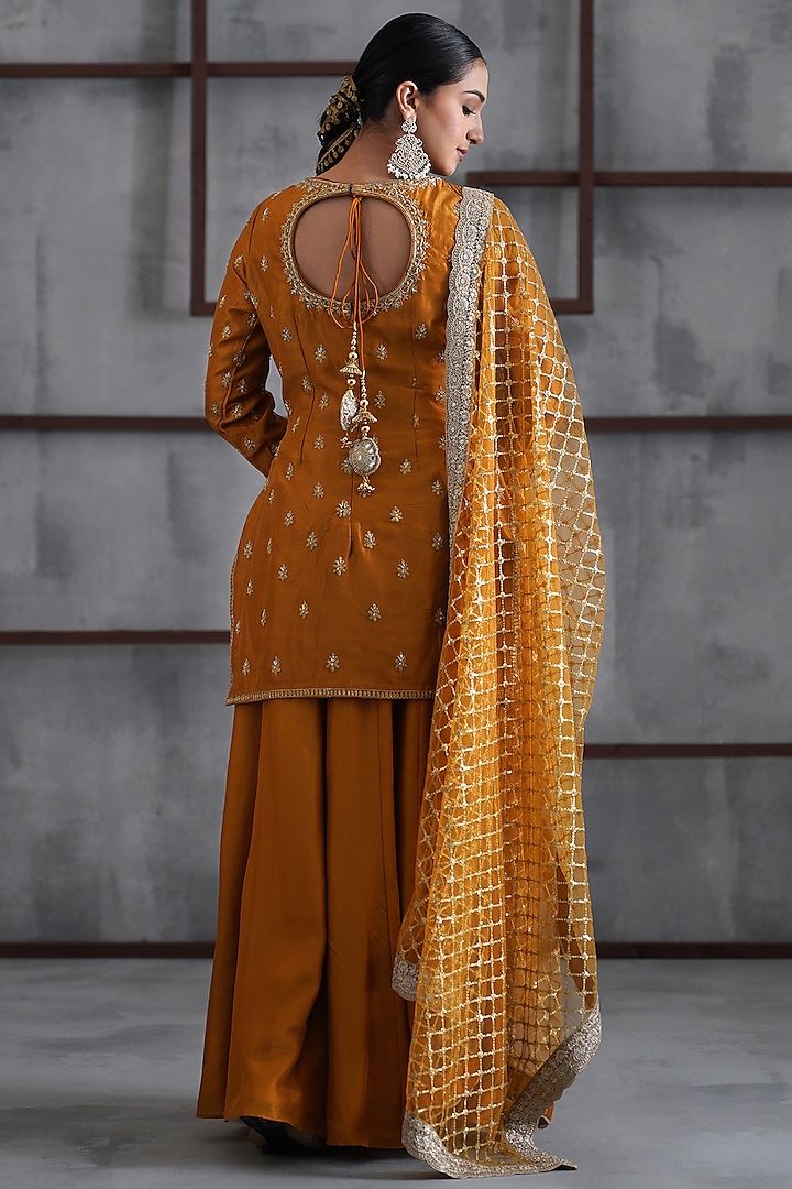 Mustard Upada Silk Wedding Sharara Set by Deepika Chadha at Pernia's Pop Up Shop
