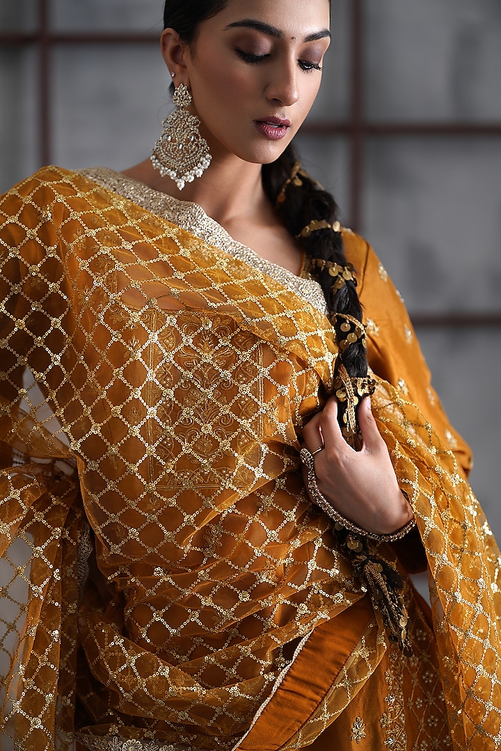 Mustard Upada Silk Wedding Sharara Set by Deepika Chadha at Pernia's Pop Up Shop