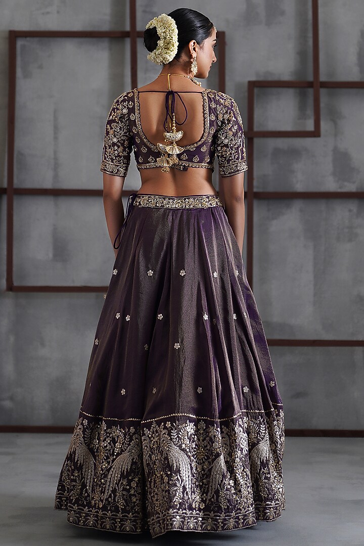 Purple & Gold Cosmo Sequins Embroidered Wedding Lehenga Set by Deepika Chadha at Pernia's Pop Up Shop
