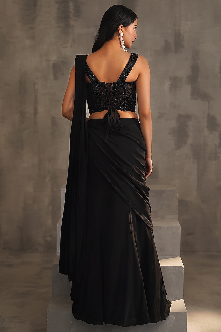 Black Net Draped Wedding Saree Set by Deepika Chadha at Pernia's Pop Up Shop